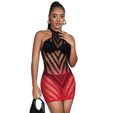 SUBBLIME 952242 VESTIDO DE REJILLA ELSTICO DEGRADADO ROJO Y NEGRO TALLA aNICA