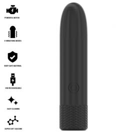 BLACK SILVER GERI BALA VIBRADORA RECARGABLE POR USB 8 VIBRACIONES NEGRO 10 X 22 CM
