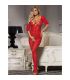 SUBBLIME 951825 BODYSTOCKING CROTCHLESS DE REJILLA CON PATRaN DE ROSAS ROJO TALLA aNICA