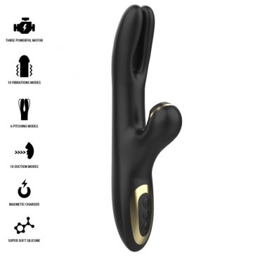 IBIZA VIBRADOR HI TECH RABITT POR ONDAS CLITORIALES Y DOBLE CLAMPING NEGRO DOBLE CLAMPING NEGRO