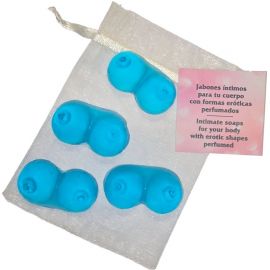 DIABLO PICANTE 4 MINI JABONES PERFUMADOS FORMA PECHOS AZUL