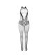 SUBBLIME 951801 BODYSTOCKING CROTCHLESS DE REJILLA Y ENCAJE CON CUELLO ALTO NEGRO TALLA aNICA