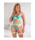 SUBBLIME 955328 SET SUJETADOR CON ENCAJE Y LIGUEROS VERDE Y AZUL L XL