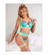 SUBBLIME 955328 SET SUJETADOR CON ENCAJE Y LIGUEROS VERDE Y AZUL L XL