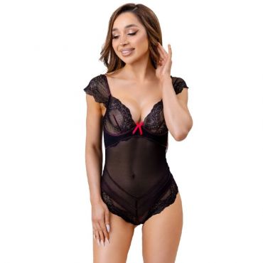 LIVCO CORSETTI FASHION EVELYN LC 20243 BODY CON ADORNOS DE ENCAJE Y TRANPARENCIAS NEGRO S M