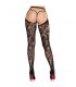 LEG AVENUE MEDIAS DE ENCAJE DE ROSAS CON PARTE TRASERA ABIERTA NEGRO