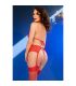 CHILIROSE CR 4848 SET SUJETADOR TANGA MEDIAS DE ENCAJE ROJO S