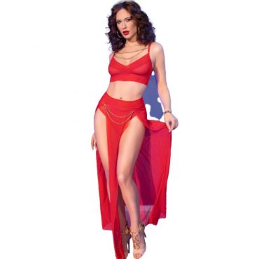 CHILIROSE CR 4850 SET TOP ROJO Y LEGGINS CON COMPLEMENTOS DORADOS S