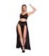 CHILIROSE CR 4672 TOP NEGRO FALDA Y TANGA CON CADENAS DORADAS S