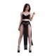 CHILIROSE CR 4672 TOP NEGRO FALDA Y TANGA CON CADENAS DORADAS S