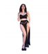 CHILIROSE CR 4672 TOP NEGRO FALDA Y TANGA CON CADENAS DORADAS S