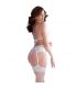 CHILIROSE CR 4862 SET SUJETADOR LIGUERO TANGA Y MEDIAS DE ENCAJE BLANCO L