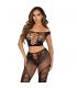LEG AVENUE CROP TOP Y LEGGING DE REJILLA CON HOMBROS DESCUBIERTOS NEGRO