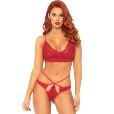 LEG AVENUE SET 2 PIEZAS CON TANGA DOBLE TIRANTA M L ROJO