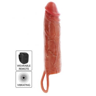 GET REAL FUNDA HYDRATED SKIN DE SILICONA CON VIBRACIaN PARA PENE CARAMELO 20 CM