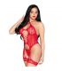 LEG AVENUE 89338 SET BODY ABIERTO CON LIGUERO TANGA DE ENCAJE ROJO TALLA aNICA