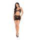 LEG AVENUE 81676 SET TOP MINIFALDA DE ENCAJE NEGRO TALLA aNICA