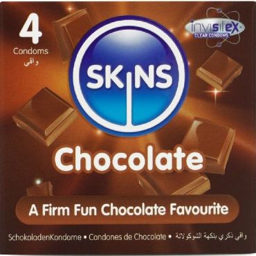 SKINS PRESERVATIVOS PREMIUM SABOR CHOCOLATE PACK 4